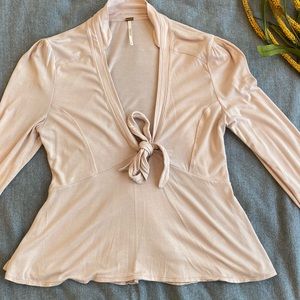 Free People light pink deep V long sleeve shirt